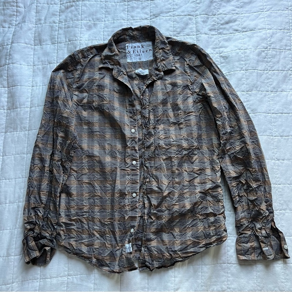 Frank & Eileen Brown Plaid Crinkle Button Down Shirt - Picture 2 of 7